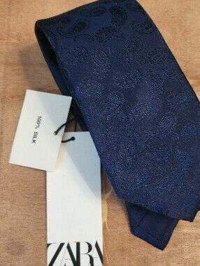 Zara Men's Navy Paisley Silk Tie